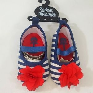 Spencer's Gift baby shoes blue & stripped size 0-6 months